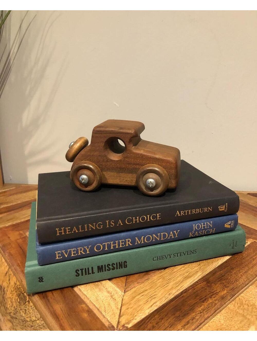 Vintage Handcrafted Wooden Toy Car Natural Wood Grain Coupe Nursery Decor